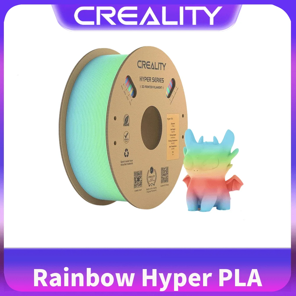 Фото Радужная нить Creality Hyper PLA 1,75 мм, 1 кг, многоцветные высокоскоростные печатные материалы с градиентом для принтеров FDM №1