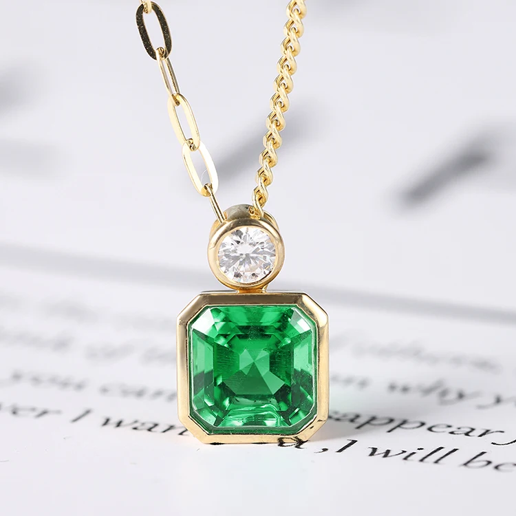 

Zhanhao Gold Necklace For Women 18K Pure Gold Asscher Cut Lab Grown Emerald Custom Gemstone Pendant Necklace With Chain