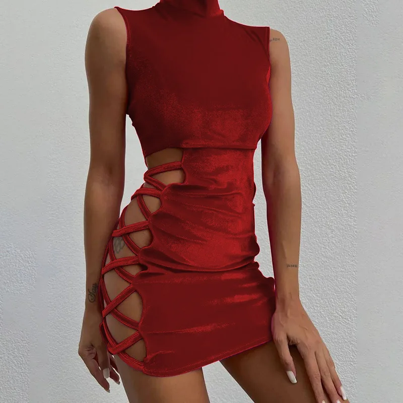 

Элегантное замшевое Клубное платье с боковым вырезом, женское модное платье с запахом на бедрах, повседневное однотонное вечернее мини-пла...