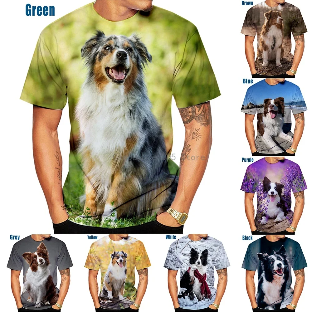 

Unisex Cute Dog 3D-Druckmuster Top Border Collie T-Shirt Freizeitkleidung Sport T-Shirt Herren T-Shirt