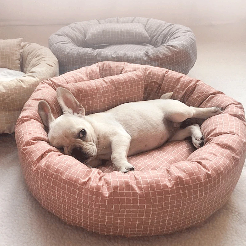 Round Pet Beds for Dogs Cats Soft Cloth Mat with Pillow Animals Sleeping Cushions Sofa Puppy Small Cat House Dog Accessoires |