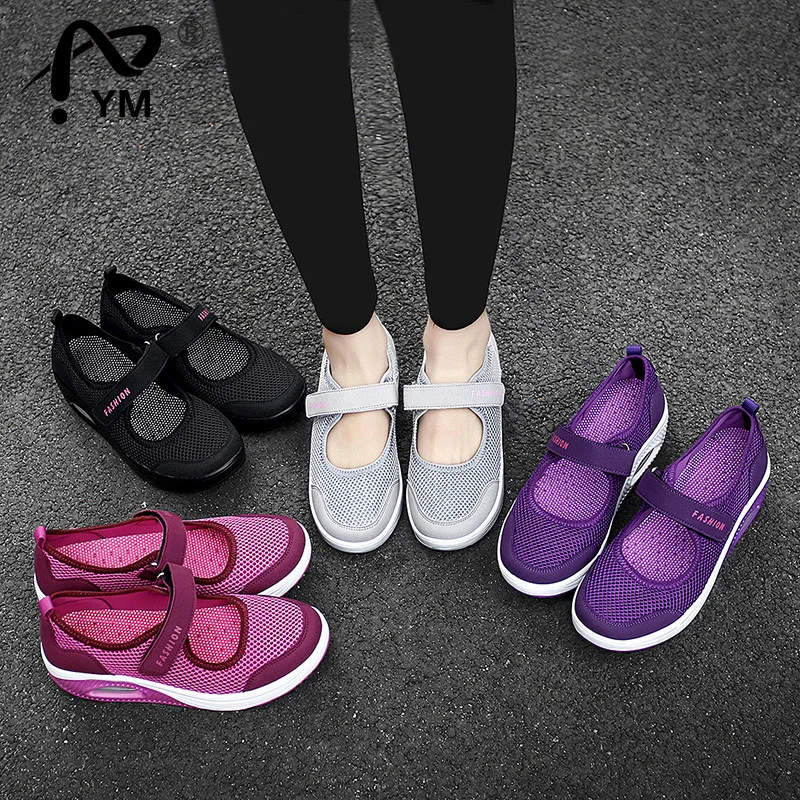 

New Large Women's Walking Shoes Lightweight Mesh Breathable Sneakers Fashion Casual Shoes Air Cushion Flat Shoes