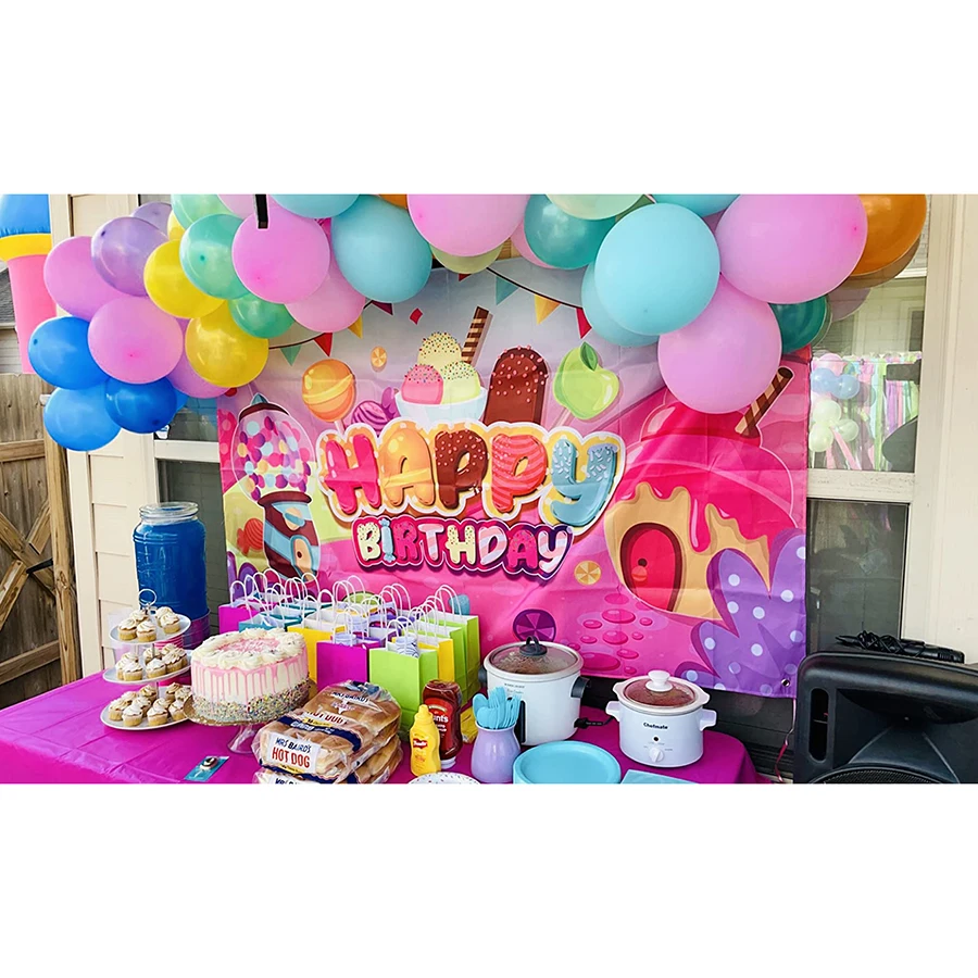 Candyland День Рождения Вечеринка настенный баннер фотобудка декорации пончик
