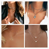 fashion goth multilayer chain necklace choker feather moon tree star crystal pendants necklaces for women jewelry gifts