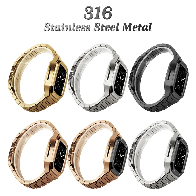 41mm 45mm Stainless steel Strap Set for Apple Watch 44mm Metal Case for iWatch 7 Series 6 SE 5 4 40mm DIY Modification Kit enlarge