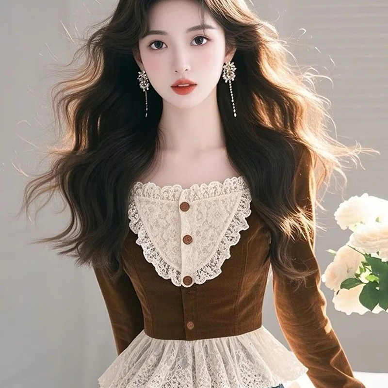 French sle Court Lace blouse Women's Spring Clothes 2025 New Super Nice Unique Beautiful Waist Hugging Popular European Goo...