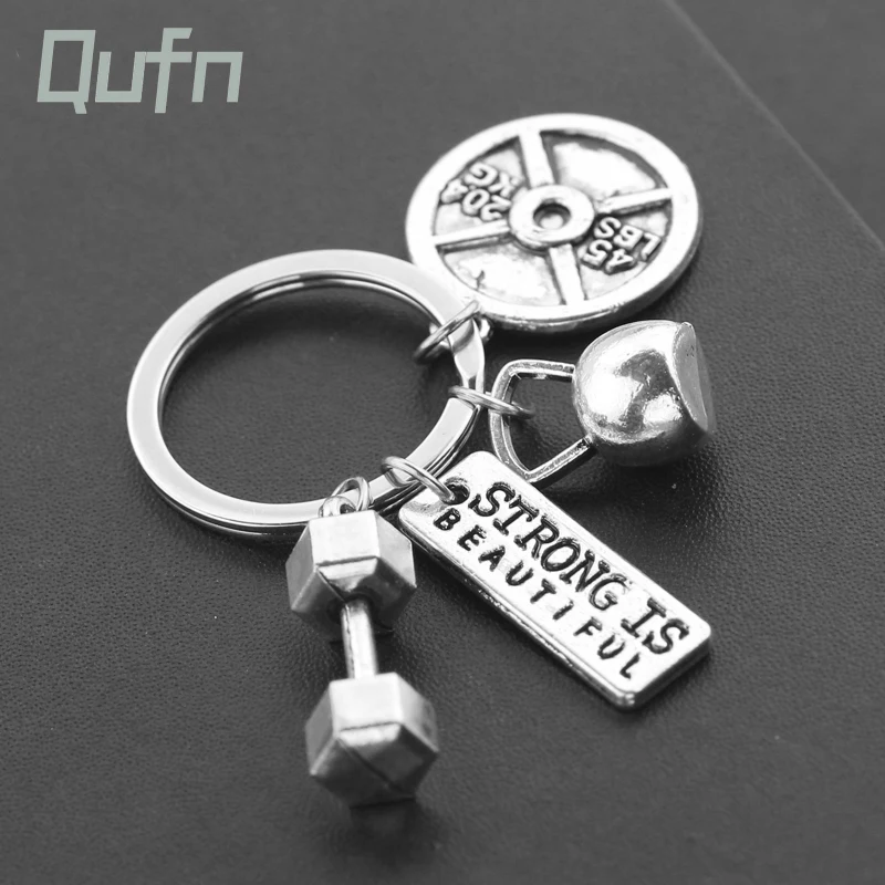 

Fitness Enthusiasts Gifts Kettlebell Barbell Dumbbell Pendant Keychain Strong is Beautiful Kettle Bells Keyrings Men Gift