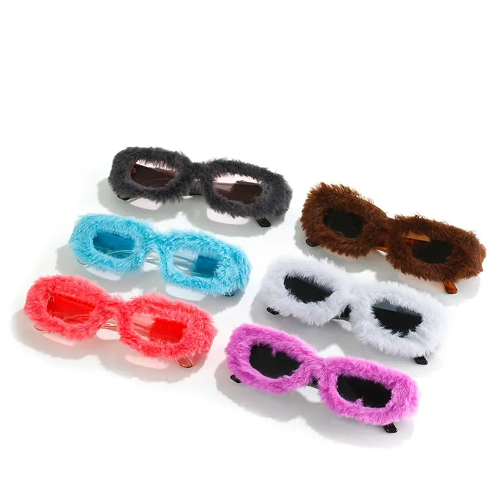 

Handmade Plush Glasses Funny Party Small Frame Rectangle Sunglasses Plush Decor Sun Glasses