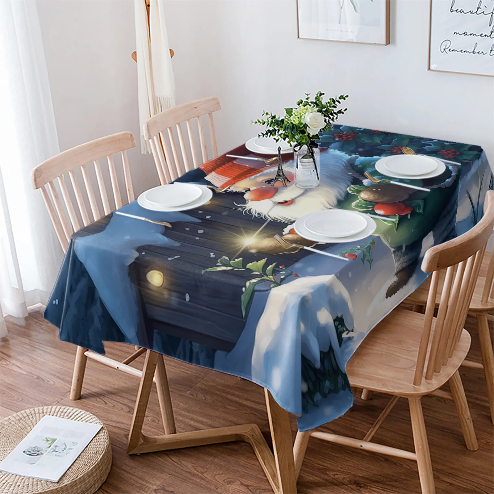 

Christmas Dwarf Firefly Candlelight Table Cloth Waterproof Dining Tablecloth Kitchen Decorative Party Table Cover