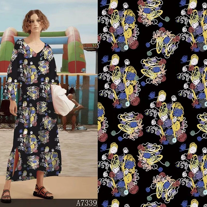 

Печатная французская брендовая Полиэстеровая саржевая ткань, мягкая модная одежда, рубашки, атласные ткани, тканевый материал для шитья пл...