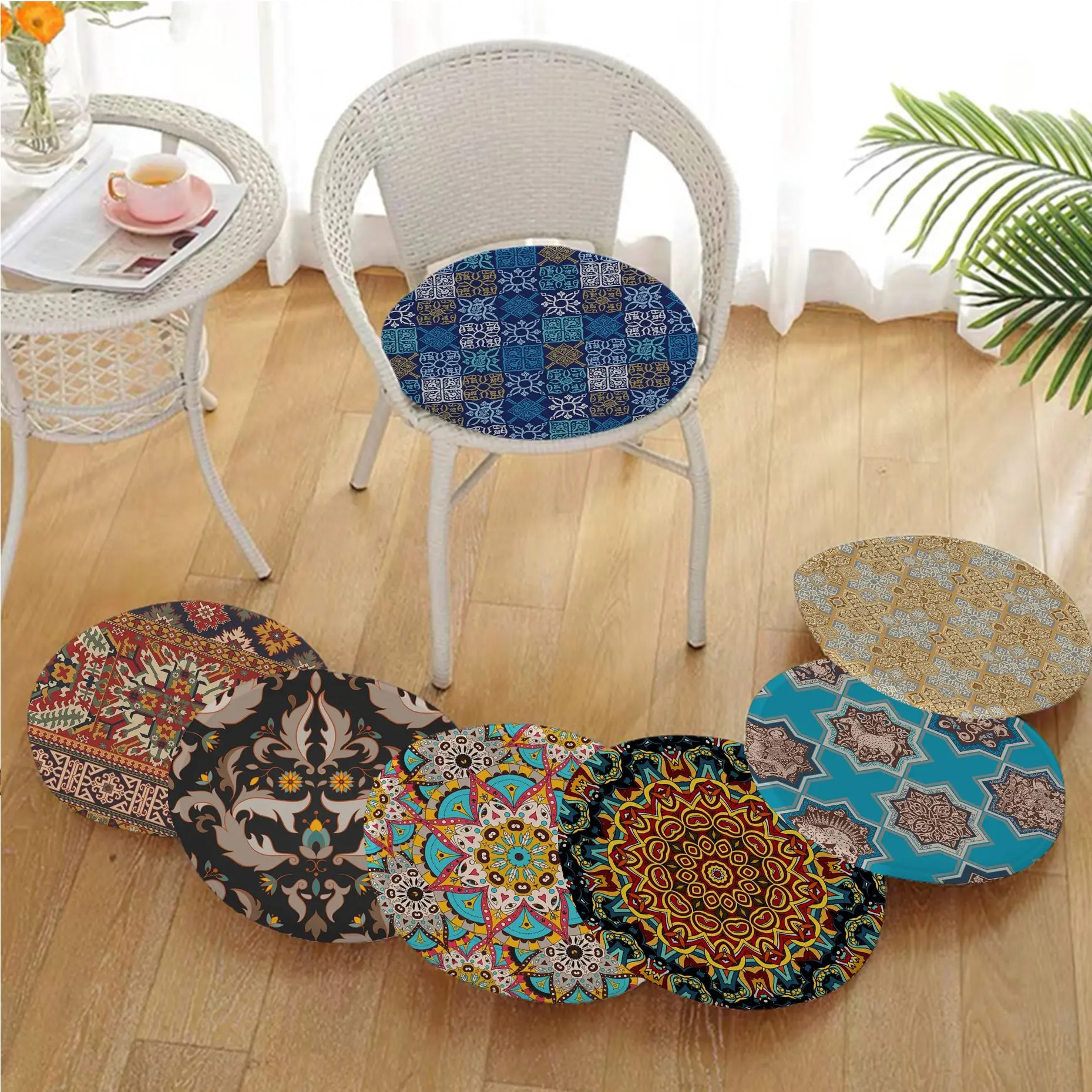 

Persian Pattern Round Fabric Cushion Non-slip Living Room Sofa Decor Students Stool Tatami Office Chair Cushions