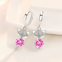 new 925 stamp silver plated women drop earrings fashion cute fox pendant high quality zircon earring for women girl jewelry