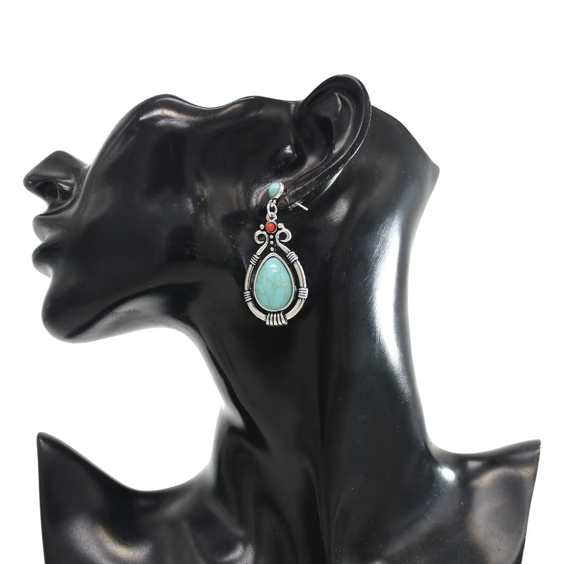 Модные серьги из сплава со встроенными зелеными бирюзовыми цветочными модельми