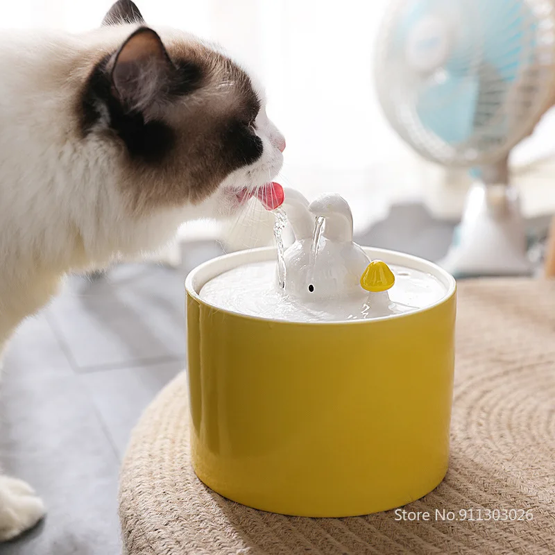 

1L Pet Water Dispenser Ceramic Intelligent Purify Filter Cute Cartoon Cat Dog Drinking Fountain Mute Split Design Detachable