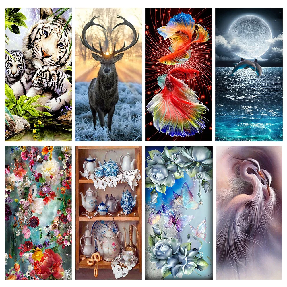 

DIY 5D Diamond Painting Kit Flower Animals Dolphin Tiger Gold Fish Butterfly Embroidery Mosaic Cross Stitch Art Home Decor 40X80