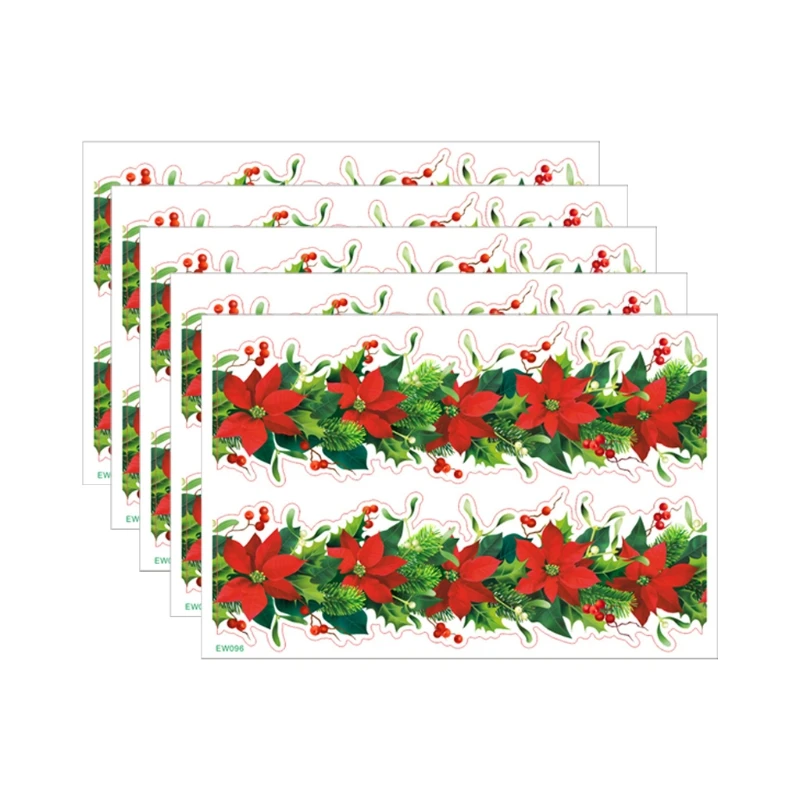 

P82C Christmas Stickers 5 Pcs Waist Line Stickers Vines Flower Vine Wall Stickers for Xmas Party Window Decoration Sticker