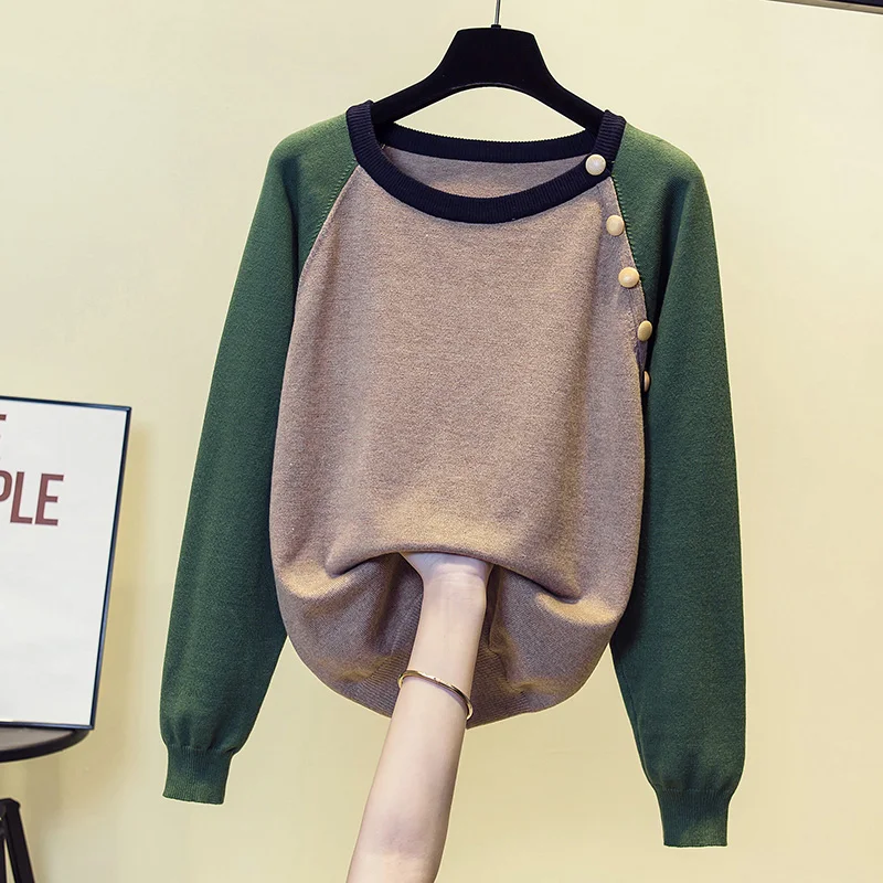 Пуловер женский с круглым вырезом на пуговицах длинным рукавом