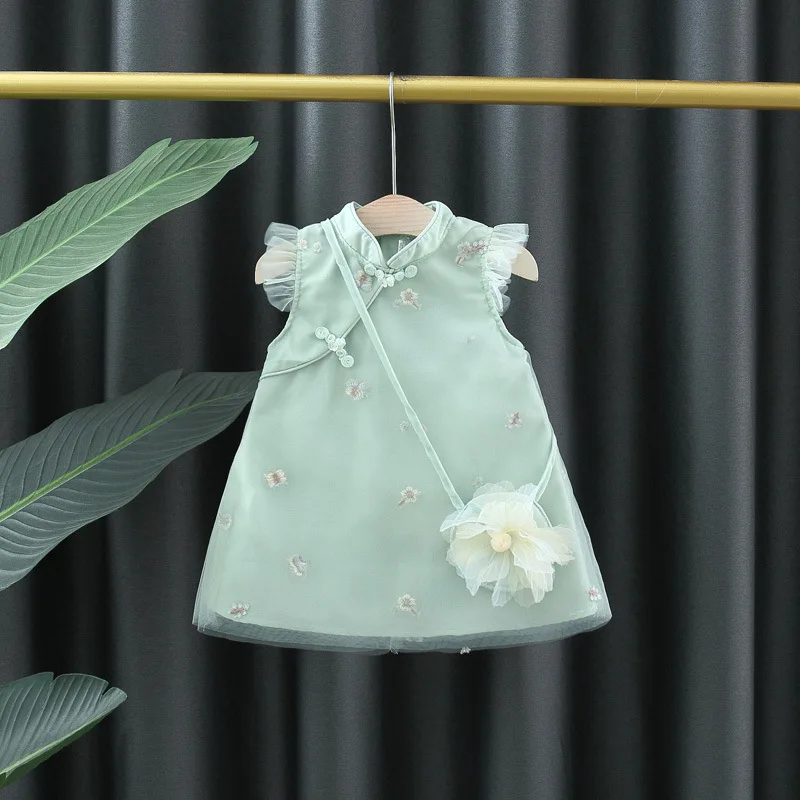 

2023 New Baby Girl Clothes Kids Printed Princess Dress Summer Sleeveless Infants Embroidery Tassel Qipao Dresses Chinese style
