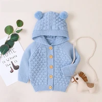 baby sweaters toddler infant boys girls knitted outfit clothes cute kid baby hooded with ear winter warm cardigan coat outerwear