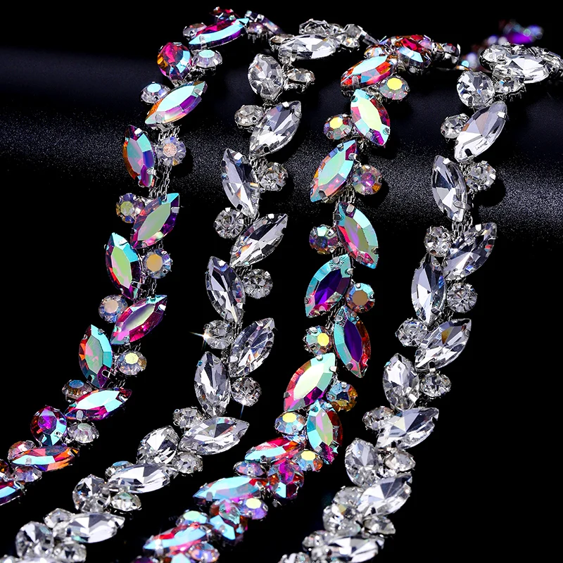 Фото DUCRYSTAL 1 ярд конские глаза коготь цепочка со стразами блестящая стеклянная цепочка с кристаллами горный хрусталь с плоской задней частью пришить декоративную цепочку для одежды №2