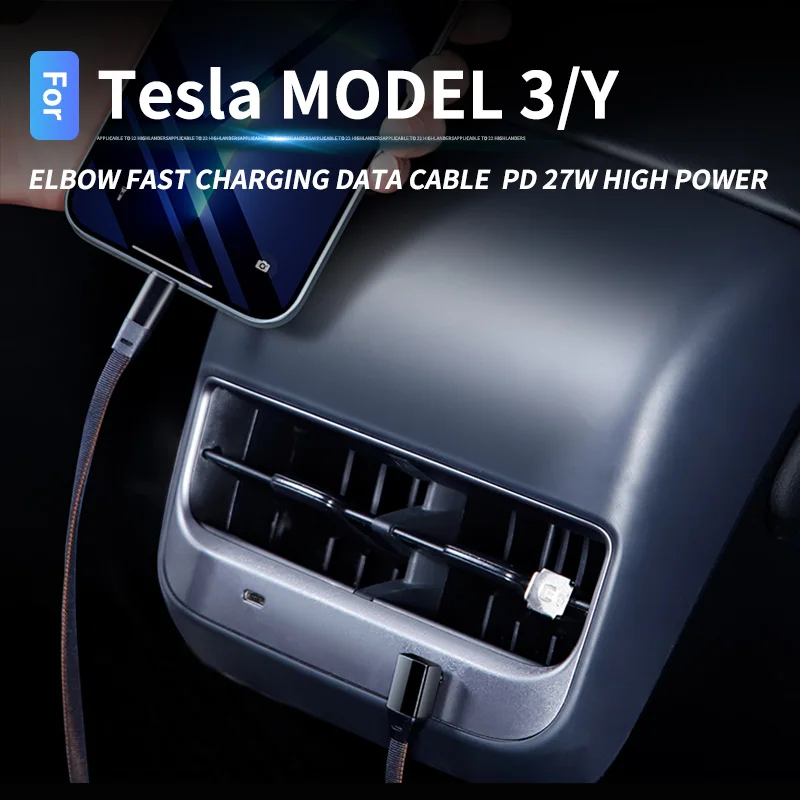 

For Tesla Model 3 Model Y TYPE-C to Apple Lightning Conversion Line Elbow Fast Charging Cables 27W Quick Braided Wire USB Cables