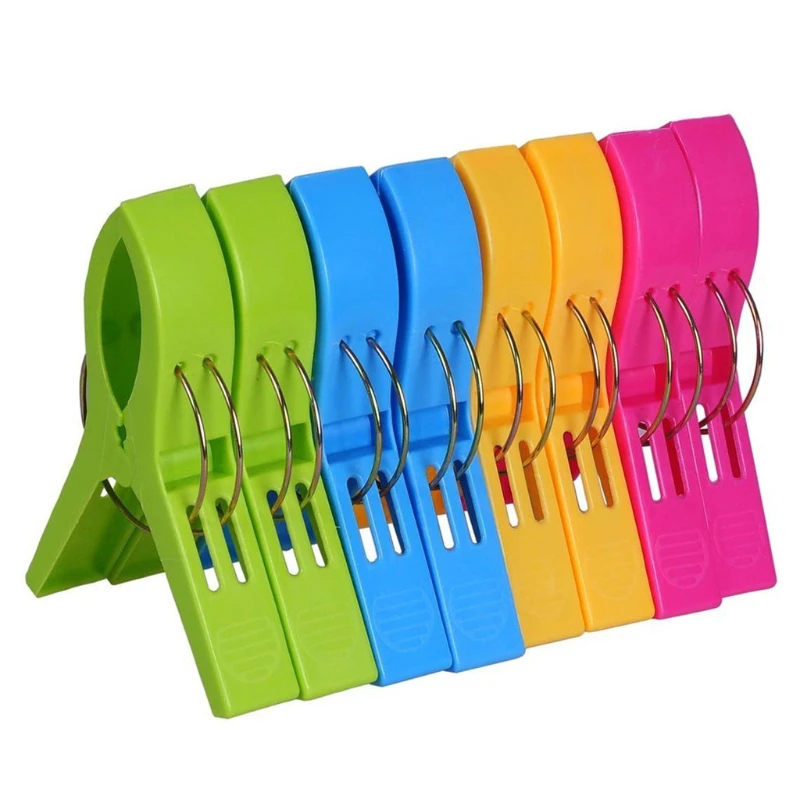 4/8pcs Large Bright Colour Clothes Clip Plastic Beach Towel Pegs Clothespin Clips To Sunbed Home Wardrobe Storage High Quality