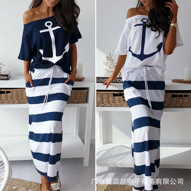 

New casual printed short sleeved T-shirt+skirt set