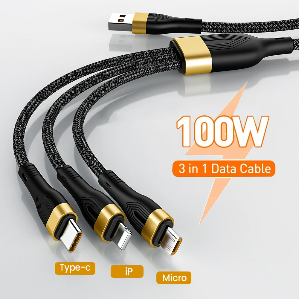 

USB-кабель 3 в 1 для iPhone 13/12/11 Pro Max, 100 Вт