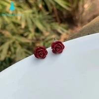 100 genuine natural cinnabar flower 925 sterling silver stud earrings turtle for women jewelry gift
