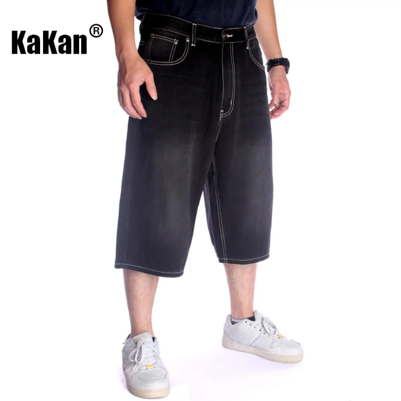 Kakan - European and American Summer New Street Dance Skateboard Jeans for Men, Loose Black Capris Trend Pants Jeans K43-024-1
