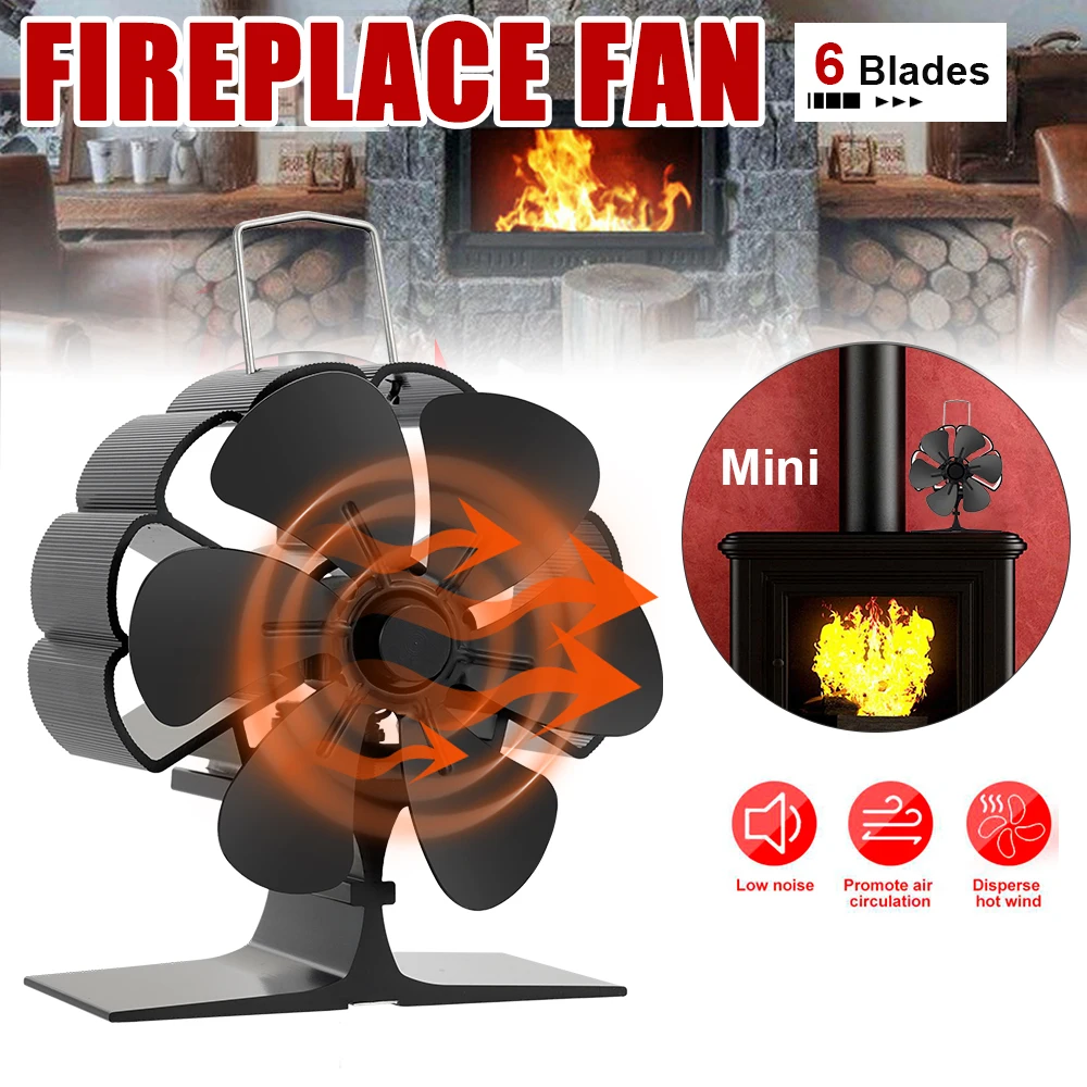 

6 Blades Heat Powered Stove Fan Mini Fireplace Log Wood Burner Eco Friendly Quiet Fan Home Heater Efficient Heat Distribution