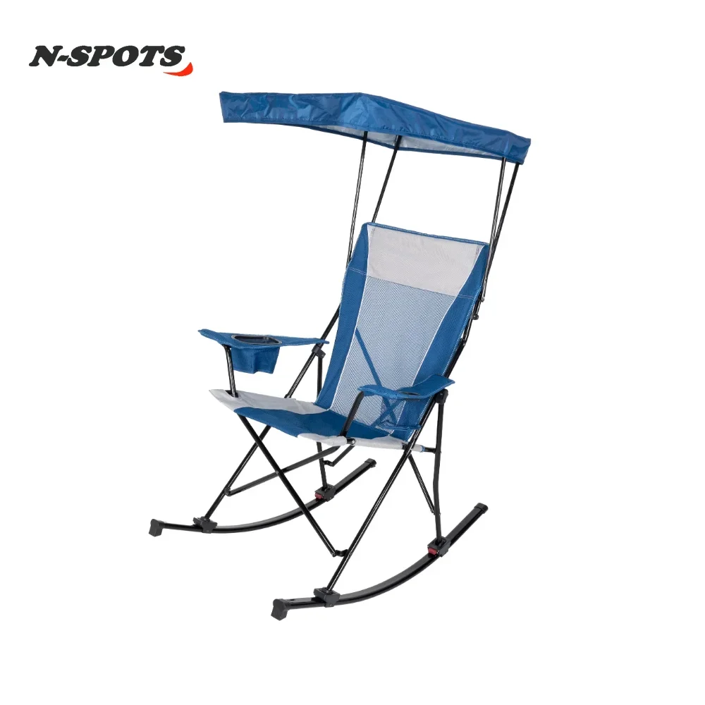 

Ozark Trail Mesh Tension Rocking Camp Chair with Canopy, Blue and Grey, Detachable Rockers, Adult