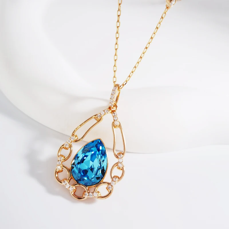 

Crystals from Austria Water Drop Ladies Long Necklace for Women Party Bijoux Sweater Necklace Valentine's Day Jewelry Girl Gifts