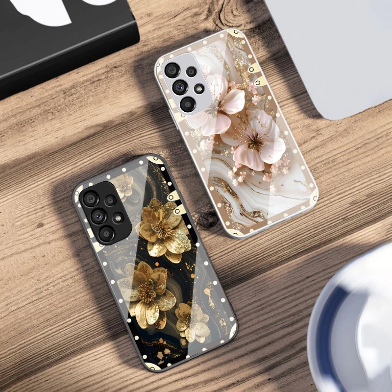 Чехол для телефона из закаленного стекла Box Pink Flowers Samsung Galaxy S10 4G S20 11E 30 S21 22 S24 Fe Pro S23