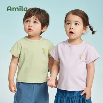 Amila Children's T-shirt Children's 2022 Summer New Black Technology Ice Silk Cool Sense Antibacterial Boys and Girls Short-slee