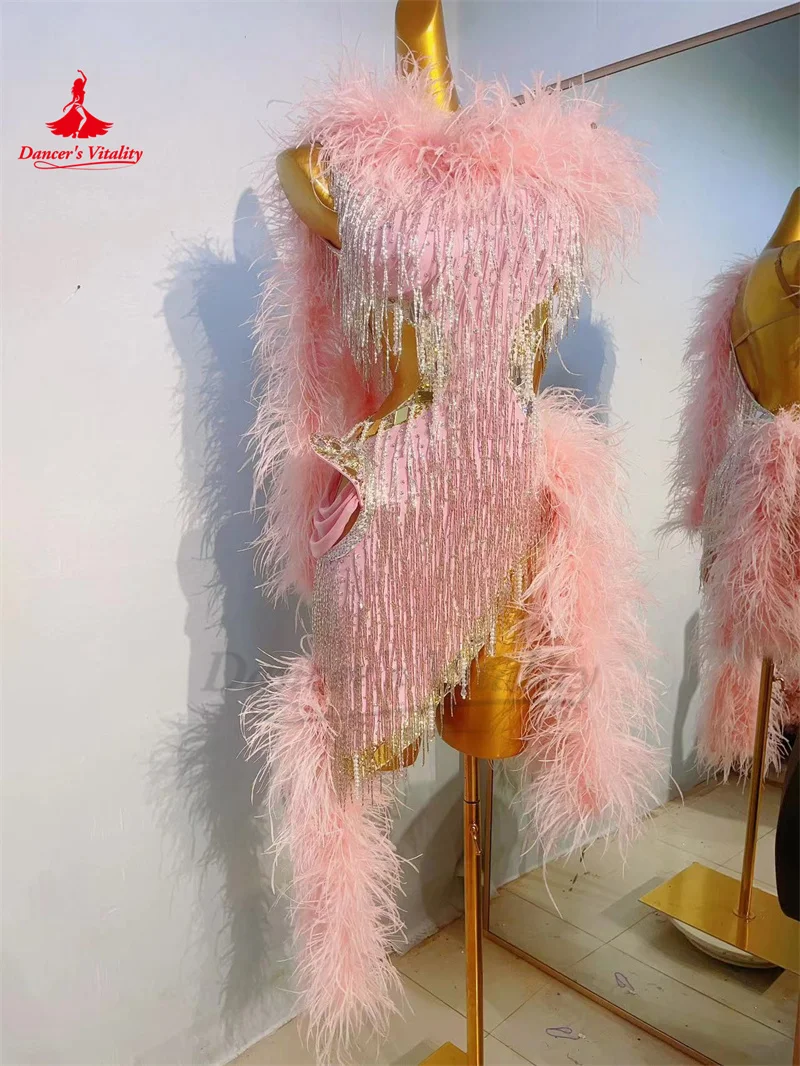 

Latin Dance Performance Dresses for Women Customsized Rumba Chacha Tango Feather Competiton Clothing Children Latin Dresses