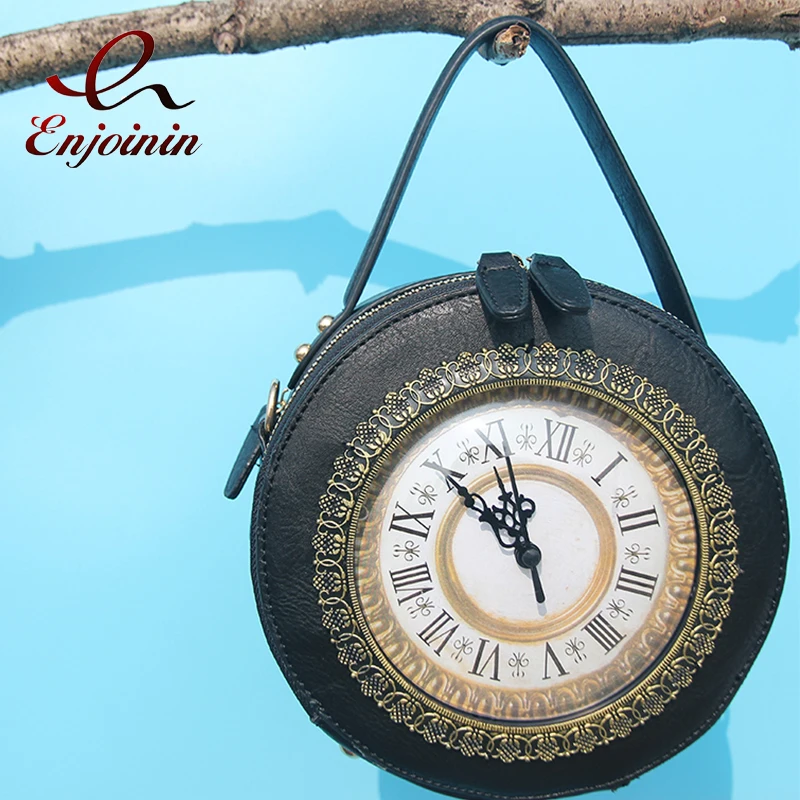 

Vintage Clock Shape Women Purses and Handbags Designer Fun Shoulder Bag High Quality Female Crossbody Bag Chic Round Tote Bag