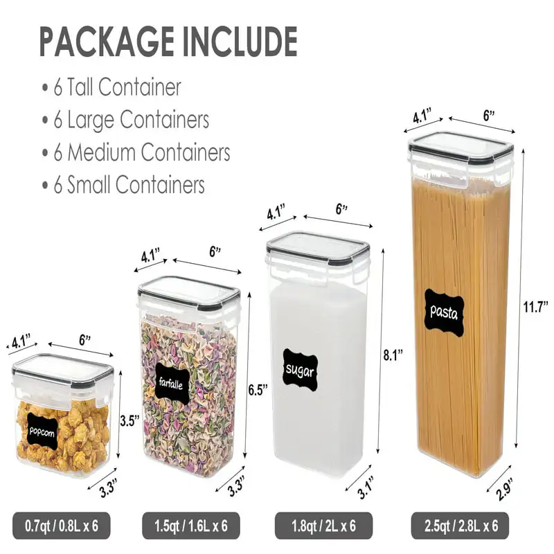

Food Storage Containers Set, 24pcs Plastic Kitchen and Pantry Organization Canisters, Black
