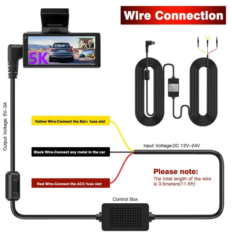 5V3A 3 5 м автомобильный видеорегистратор 12-24 В комплект кабелей жесткого провода