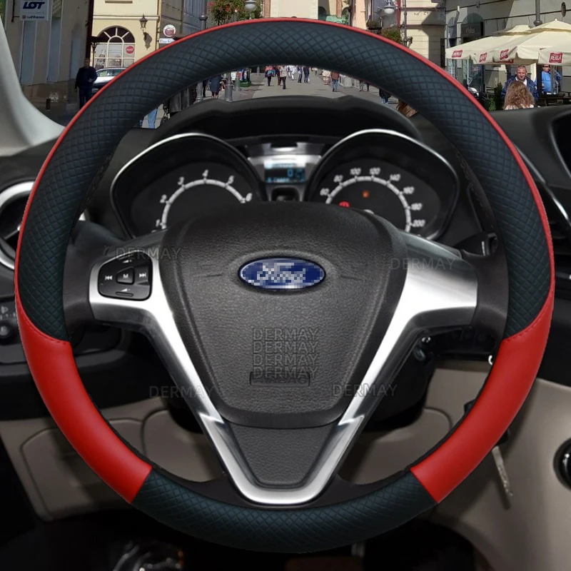 Фото Чехол на руль автомобиля для Ford Fiesta из искусственной кожи Противоскользящий бренд DERMAY 100% Высококачественные Автомобильные аксессуары быст... №4