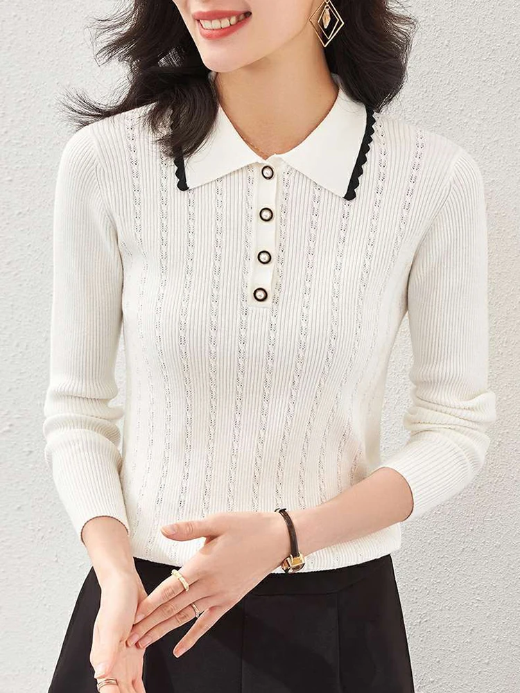 

White Sweater Women Hollow Out Knitted Pullover Autumn Long Sleeve Top Jumpers Sweaters Woman Clothes Sueter Feminino Inverno
