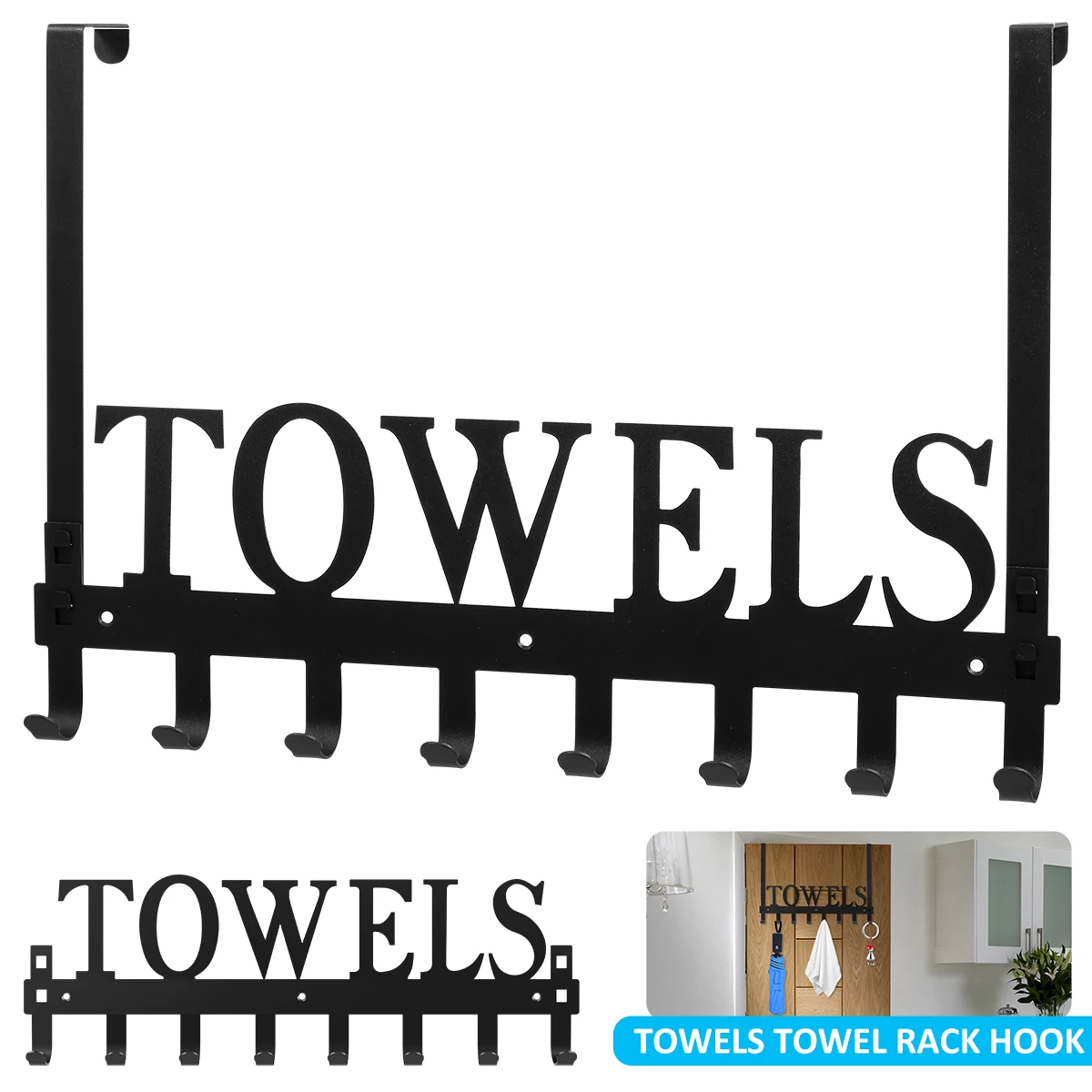

Over The Door Hooks Manganese Steel Towel Rack with 8 Hooks Decorative Towel Hanger Wall Mounted Towel Rack Space Saving