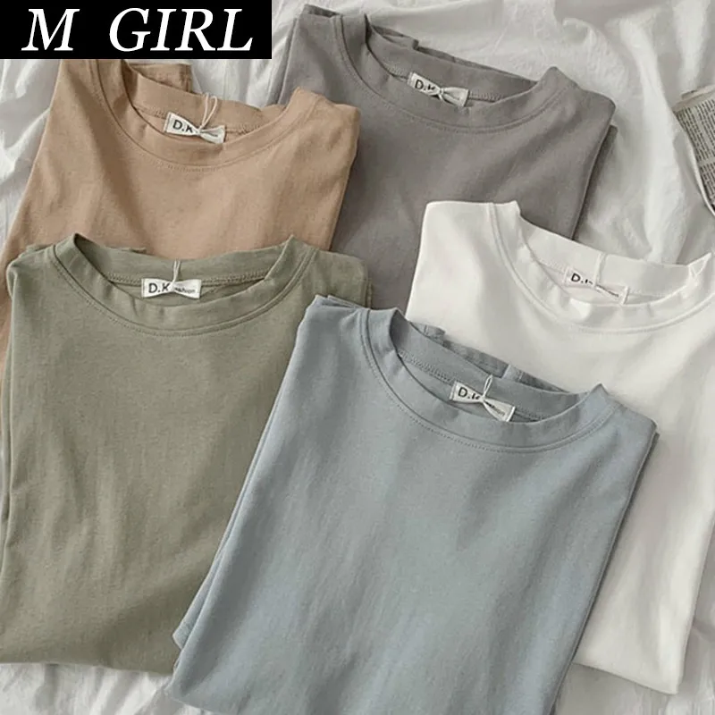 

M GIRLS T-shirts Women 5 Colors Solid Short Sleeve Korean Style Simple Loose All-match Students Unisex Soft Chic Basic New