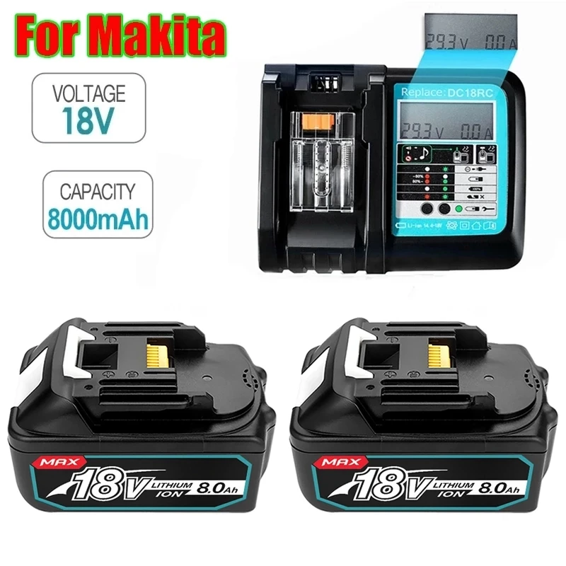 

Makita 18V 8.0Ah Rechargeable Li-ion battery For Makita power tool 18 v Batteries BL1840 BL1850 BL1830 BL1860B LXT 400 + Charger