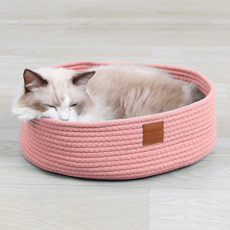 

Hand Made Cotton Rope Cat Scratching Bed Round Cave Cat Bed