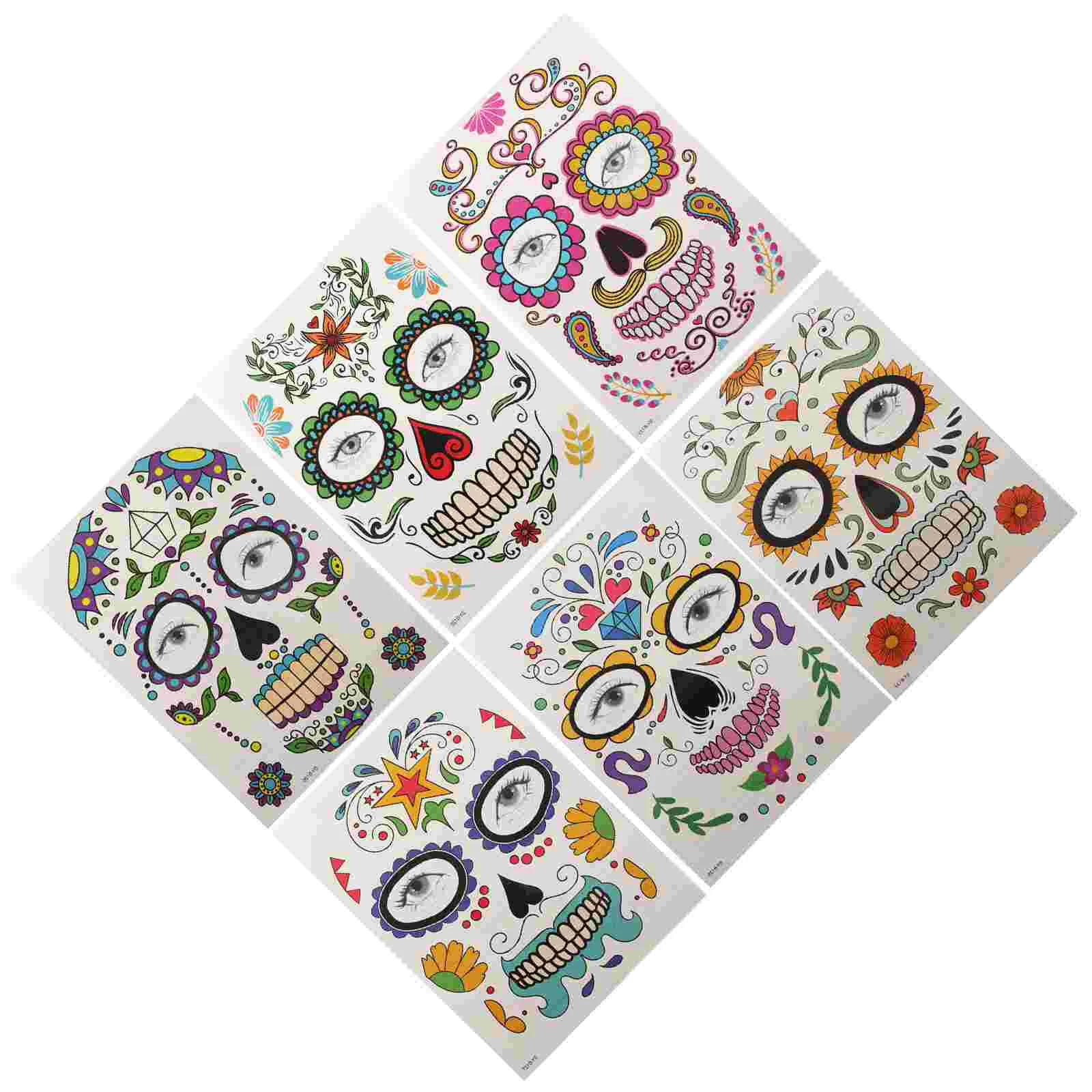 

6 Sheets Halloween Face Stickers Temporary Facial Party Accessory Costume Multifunctional Decals Tattoo Glue