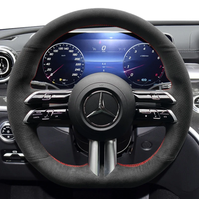 

For Mercedes Benz GLC AMG E C200L C260L A200L E300L Private Custom Leather Suede Hand Sewn Steering Wheel Cover car Interior