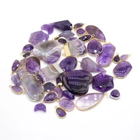 100 natural stone amethysts pendants gold coating crystal for charms jewelry making diy women necklace earrings findings
