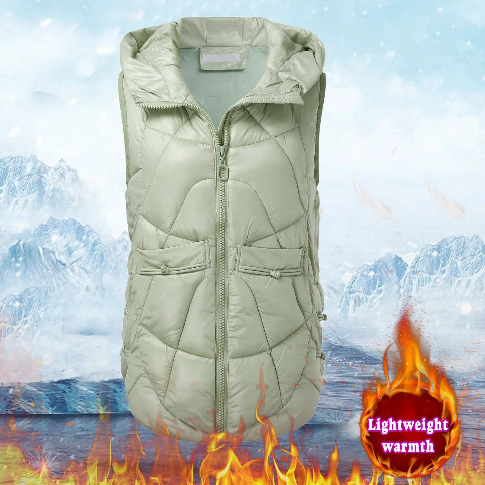 Womens Hooded Short Down Vest Full Zip Sleeveless Vest Fashionable Coats Jacket Women Casual Winter Wear Down Coat Female