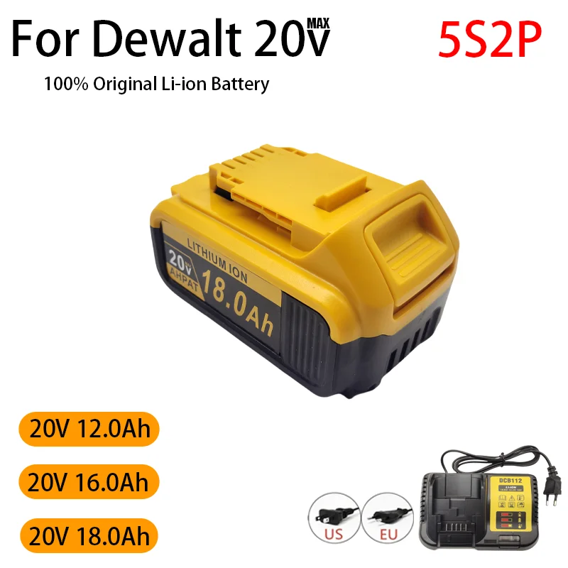 100% оригинальный аккумулятор DCB200 20 В 18 Ач для электроинструмента Dewalt DCB201 12
